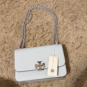 Tory Burch Pale Blue Leather Chain Crossbody Bag